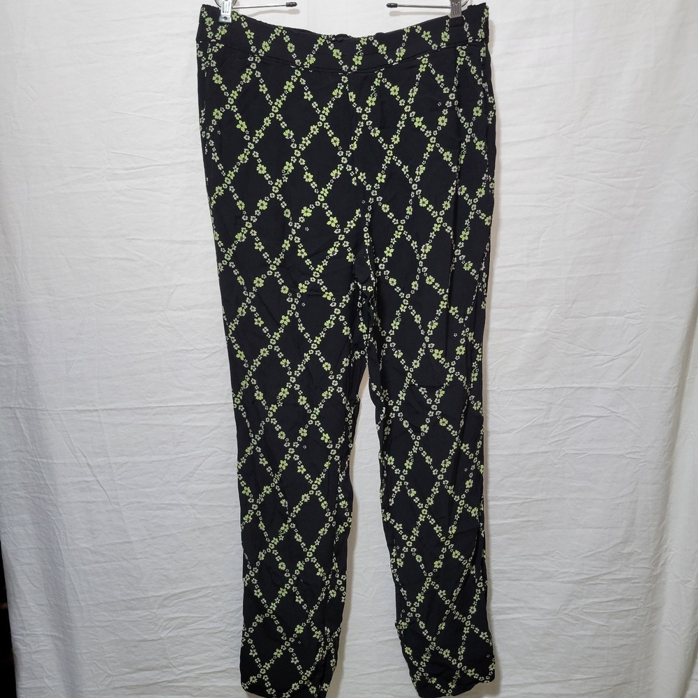 Ganni Womens Floral Crepe High Rise Margarita Logo Pull-On Pants Size 40 Black